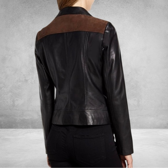 NEW Bernardo Genuine Leather Mixed Media
Animal Print Black Moto Jacket MSRP$415 - Picture 3 of 15